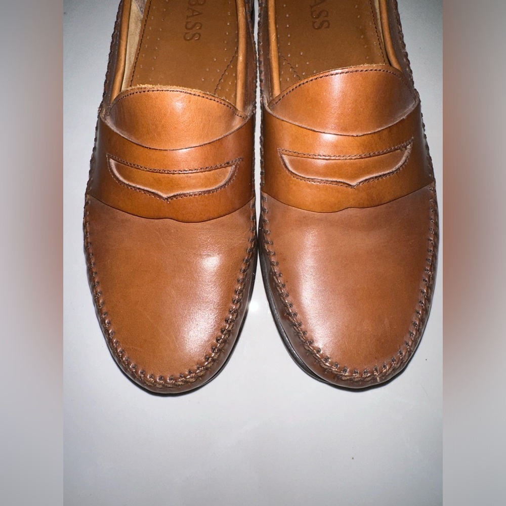 Bass Shoe Mens 8.5m Tan Brown Reiss British Leather Moc Toe Penny Loafer Slip On - Picture 14 of 15
